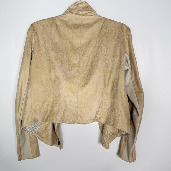 Georgie XSmall Cream Metallic Faux Leather Moto Jacket Foldover Collar Bikercore - Picture 2 of 10